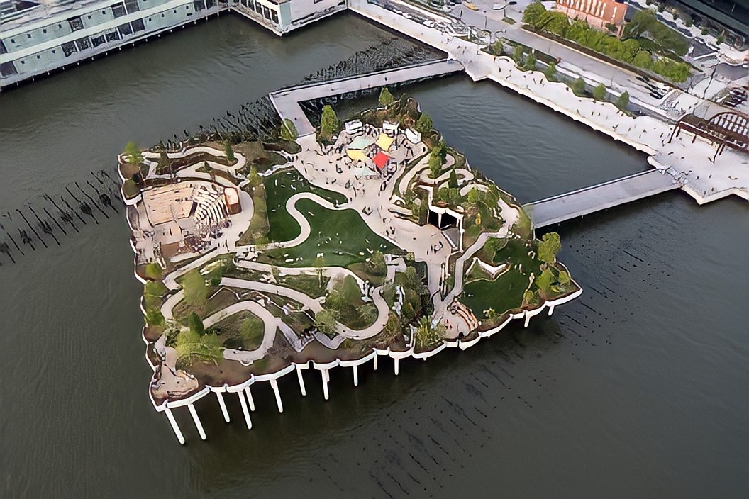 В Нью-Йорке построили искусственный остров на 132 железных «тюльпанах»